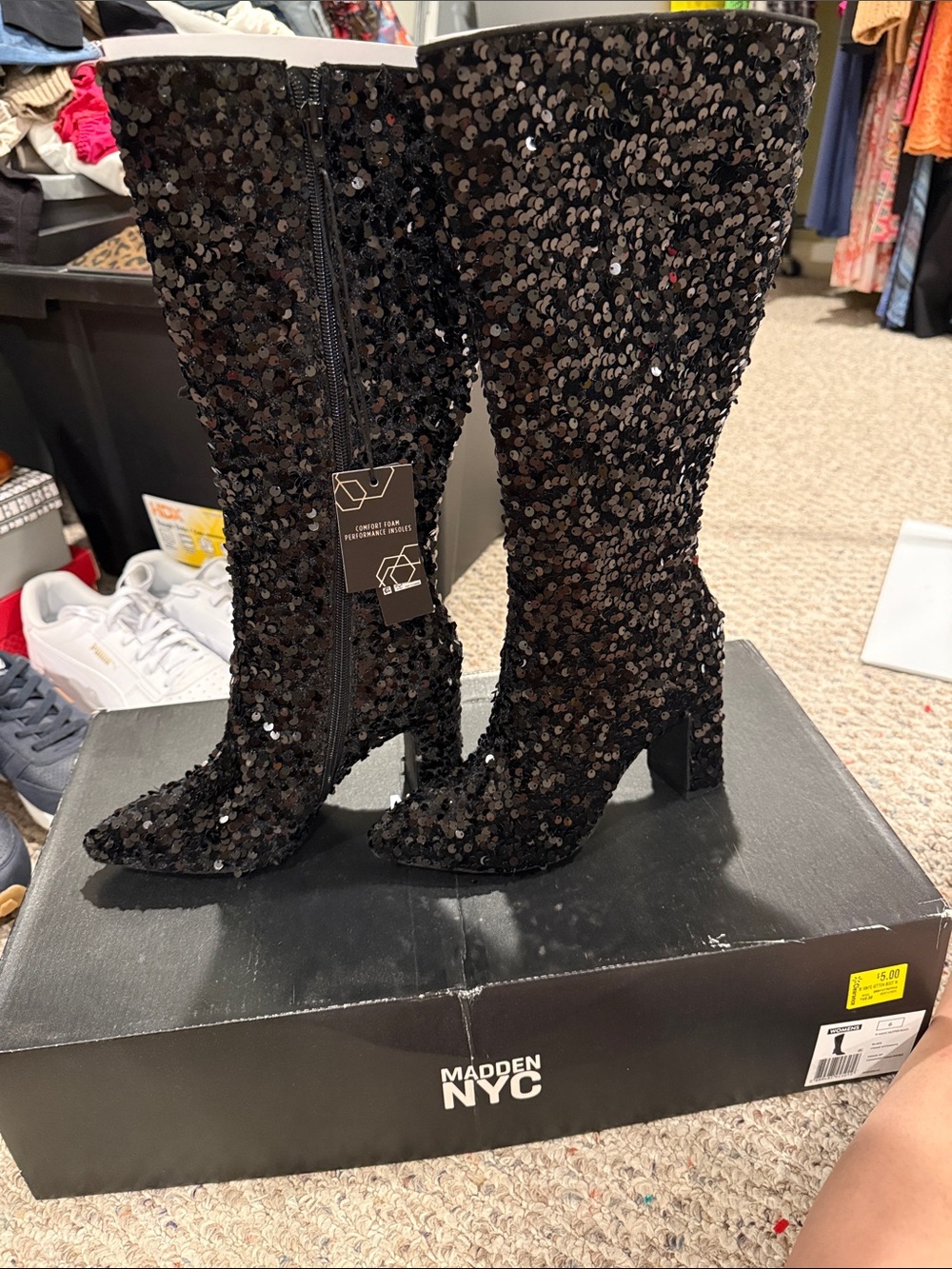 Madden NYC Women's Black Sequin High Heeled Boots size 6